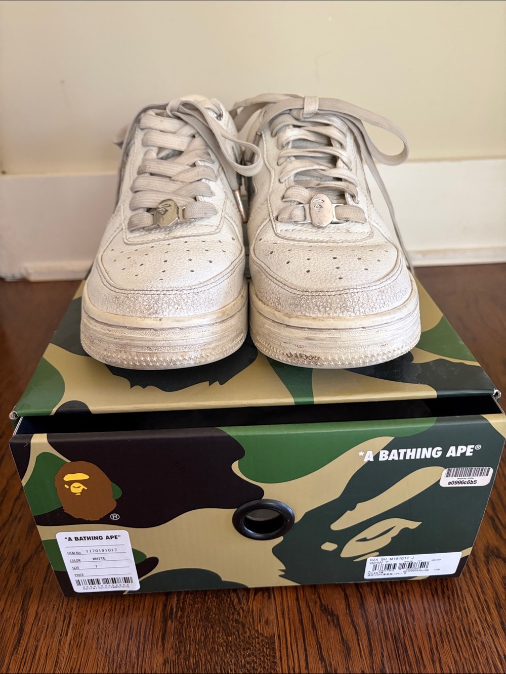 Bape Cream/White Low-Top Sneakers with original shoe box